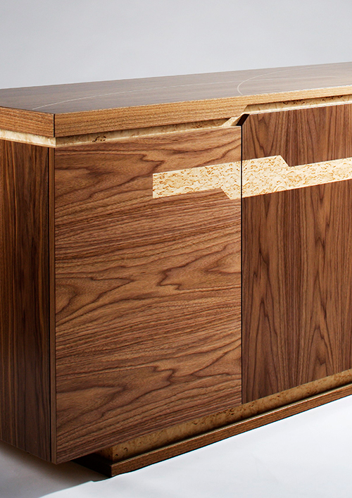 Cabinet with inlay design on doors 