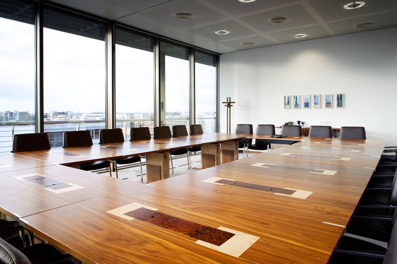 30 Seat Bespoke Boardroom Table - American Black Walnut with Marquetry Details